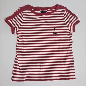 Red and White Striped T-Shirt with Anchor-Karen Scott-100% Cotton